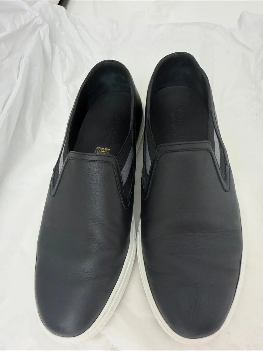 Gucci Black Leather Slip-On Sneakers with White Sole Mens Authentic Gucci Sneakers | eBay main image 4
